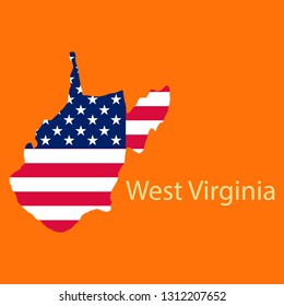 West Virginia state of America with map. Flag print on map of USA for geographic themes. Map of West Virginia state.