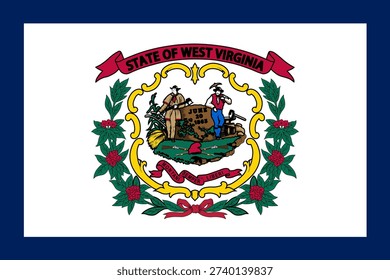 West Virginia state flag 3-2 ratio. Part of The United States of America. Clean design for print, web, or educational use. Vector illustration.