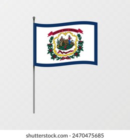 West Virginia state flag on flagpole. Vector illustration.