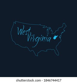 West Virginia state highlighted on United States of America map , USA infographics template. Stock vector illustration isolated on blue background.