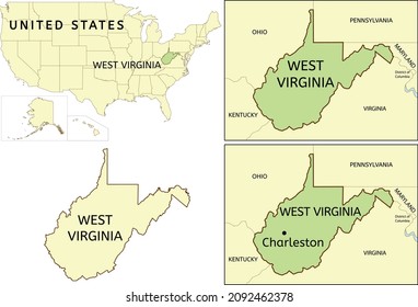 West Virginia state location on map of USA