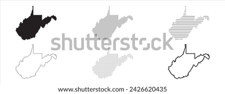 West Virginia State Map Black. West Virginia map silhouette isolated on transparent background. Vector Illustration. Variants.