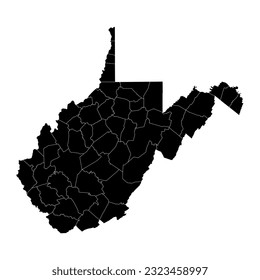 Mapa del estado de Virginia Occidental con condados. Ilustración vectorial.