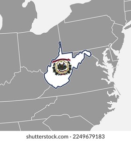 West Virginia Staatskarte mit Flagge. Vektorgrafik.