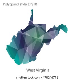West Virginia state map in geometric polygonal,mosaic style.Abstract gems triangle,modern design background. Vector illustration EPS10