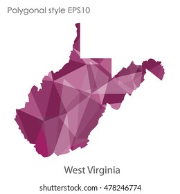 West Virginia state map in geometric polygonal,mosaic style.Abstract gems triangle,modern design background. Vector illustration EPS10