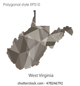 West Virginia state map in geometric polygonal,mosaic style.Abstract gems triangle,modern design background. Vector illustration EPS10