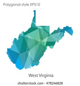 West Virginia state map in geometric polygonal,mosaic style.Abstract gems triangle,modern design background. Vector illustration EPS10