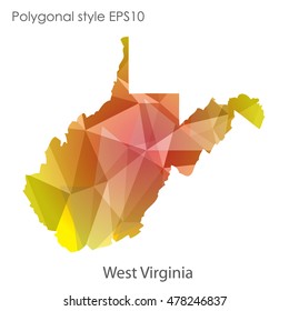 West Virginia state map in geometric polygonal,mosaic style.Abstract gems triangle,modern design background. Vector illustration EPS10