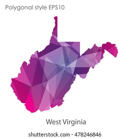 West Virginia state map in geometric polygonal,mosaic style.Abstract gems triangle,modern design background. Vector illustration EPS10