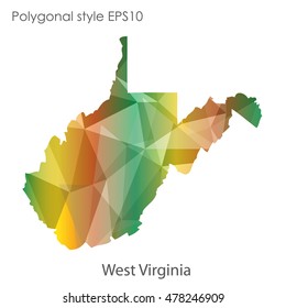 West Virginia state map in geometric polygonal,mosaic style.Abstract gems triangle,modern design background. Vector illustration EPS10