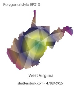 West Virginia state map in geometric polygonal,mosaic style.Abstract gems triangle,modern design background. Vector illustration EPS10