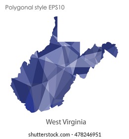 West Virginia state map in geometric polygonal,mosaic style.Abstract gems triangle,modern design background. Vector illustration EPS10