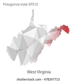 West Virginia state map in geometric polygonal,mosaic style.Abstract gems triangle,modern design background. Vector illustration EPS10