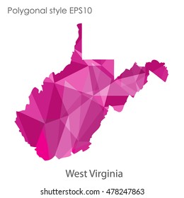 West Virginia state map in geometric polygonal,mosaic style.Abstract gems triangle,modern design background. Vector illustration EPS10