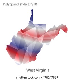 West Virginia state map in geometric polygonal,mosaic style.Abstract gems triangle,modern design background. Vector illustration EPS10