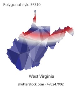 West Virginia state map in geometric polygonal,mosaic style.Abstract gems triangle,modern design background. Vector illustration EPS10