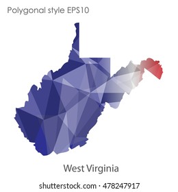 West Virginia state map in geometric polygonal,mosaic style.Abstract gems triangle,modern design background. Vector illustration EPS10