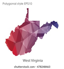 West Virginia state map in geometric polygonal,mosaic style.Abstract gems triangle,modern design background. Vector illustration EPS10