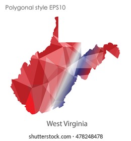 West Virginia state map in geometric polygonal,mosaic style.Abstract gems triangle,modern design background. Vector illustration EPS10