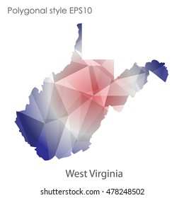 West Virginia state map in geometric polygonal,mosaic style.Abstract gems triangle,modern design background. Vector illustration EPS10