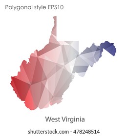 West Virginia state map in geometric polygonal,mosaic style.Abstract gems triangle,modern design background. Vector illustration EPS10