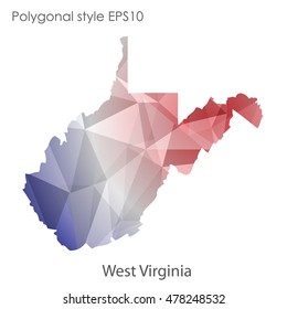 West Virginia state map in geometric polygonal,mosaic style.Abstract gems triangle,modern design background. Vector illustration EPS10