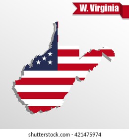 West  Virginia State map with US flag inside and ribbon