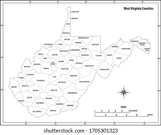 West Virginia State Outline Map In Black And White