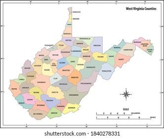 West Virginia State Outline Vector Map In Color