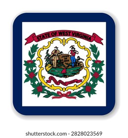 West Virginia state rounded square flag. Part of The United States of America. Clean design for print, web, or educational use. Vector illustration with dropped shadow on white background.