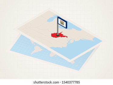 West Virginia state selected on map with isometric flag of West Virginia. Vector paper map.