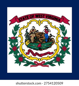 West Virginia state square flag. Part of The United States of America. Clean design for print, web, or educational use. Vector illustration.