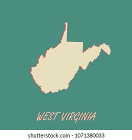 West Virginia state of US map vector outlines illustration in a three dimensional grunge background