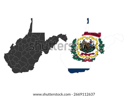 West Virginia state of USA. West Virginia flag and territory. States of America territory on white background. Separate states. Vector