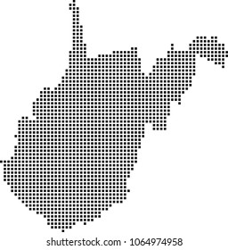 West Virginia state of USA map dots vector outline illustration background. Dotted map of West Virginia state of United States of America. Creative pixel art map with highly detailed border 