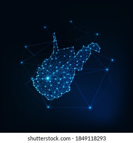 West Virginia state USA map glowing silhouette outline made of stars lines dots triangles, low polygonal shapes. Communication, internet technologies concept. Wireframe futuristic vector illustration