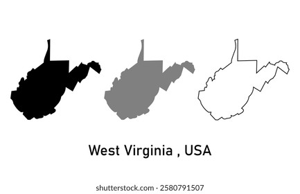 west virginia State, USA map in outline style, black color , gray color	
