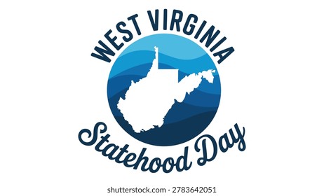 west virginia statehood day vector typography badge with mountain landscape and state map illustration patriotic american celebration design for usa heritage holiday event