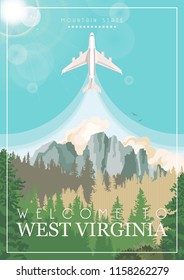 West Virginia travel postcard. USA colorful poster