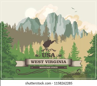 West Virginia travel postcard. USA colorful poster