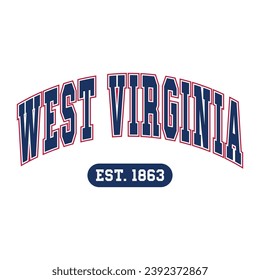 West Virginia typography design vector, usa state shirt design vector. Jersey design vector, T-shirt design for usa 