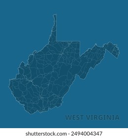 West Virginia, United States artistic blueprint map poster