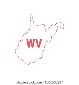 West Virginia US state map outline dotted border. Vector illustration. Two-letter state abbreviation.