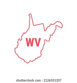 West Virginia US state map red outline border. Vector illustration isolated on white. Two-letter state abbreviation. Editable stroke. Adjust line weight.