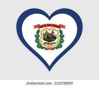 West Virginia USA Heart Flag. WV US Love Shape State Flag. Mountain State United States of America Banner Icon Sign Symbol Clipart. EPS Vector Illustration.