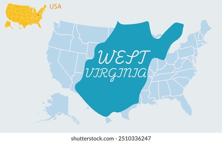 West  virginia .USA map. A province of the United States of America.art and illustrator .in background .4th of july .United .Nation .