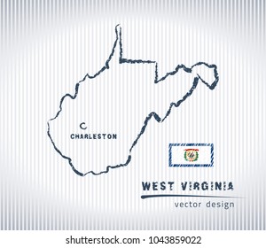 West Virginia vector chalk drawing map isolated on a white background
