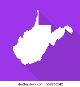 West Virginia white map,border flat simple style with long shadow on purple background