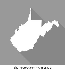 West Virginia white map,border flat simple style with long shadow on grey background